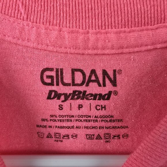 Gildan Small Pink T-Shirt "Lets Get Flocked Up" Cotton/Polyester Blend - Picture 3 of 6